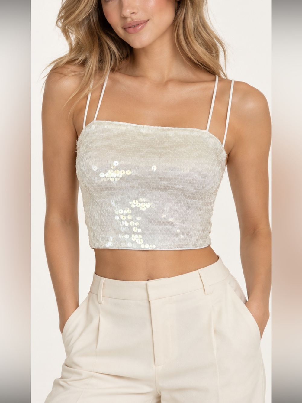 Alice + Olivia Off White Sequin Bustier Crop Top Size 0 NWT $ 350
